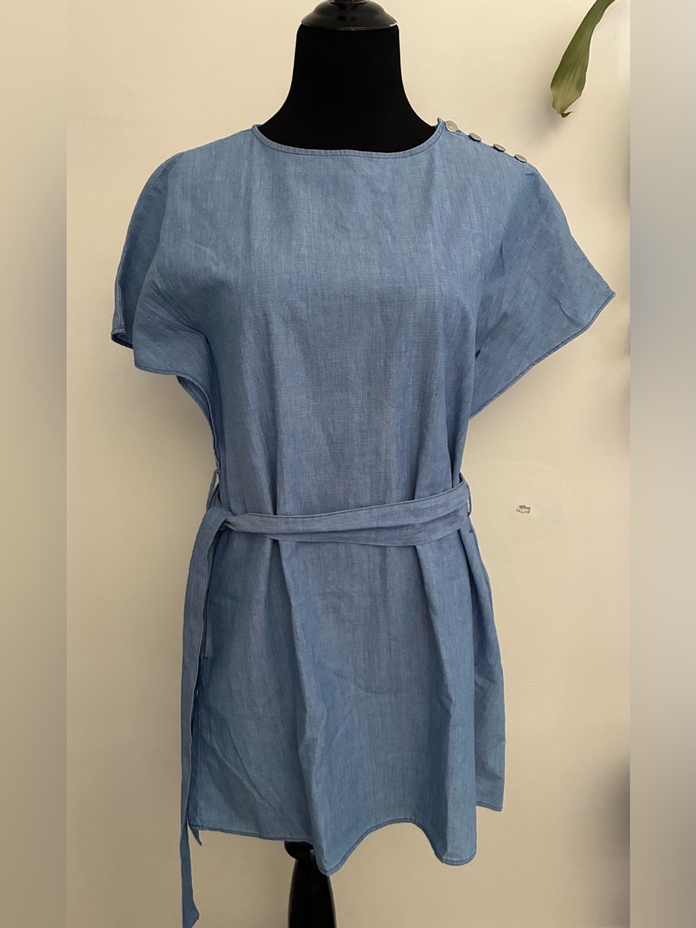 Zara Light Blue Short Sleeve Dress with Self Tie Belt